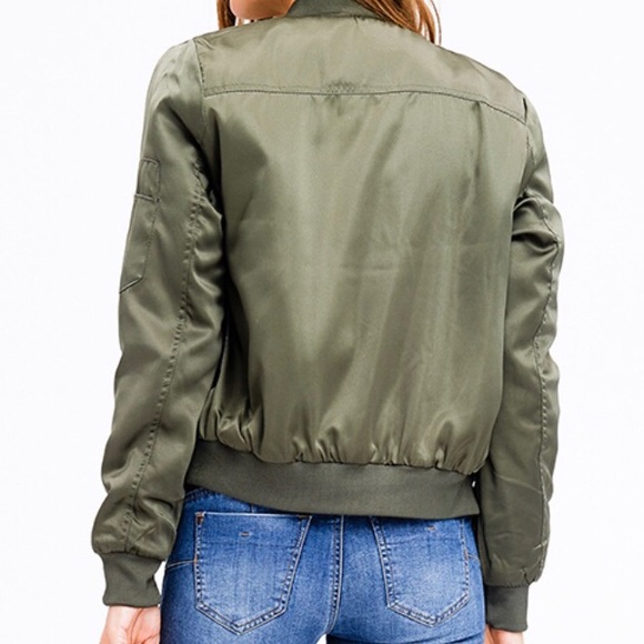 Military Green Cropped Bomber Jacket - Picture 6 of 8